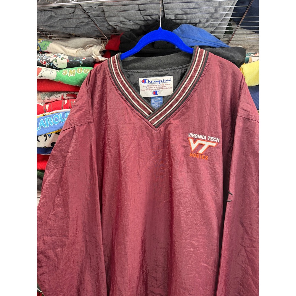 Vintage 90s Champion Virginia Tech Hokies Windbreaker Pullover Maroon XL VT Neck